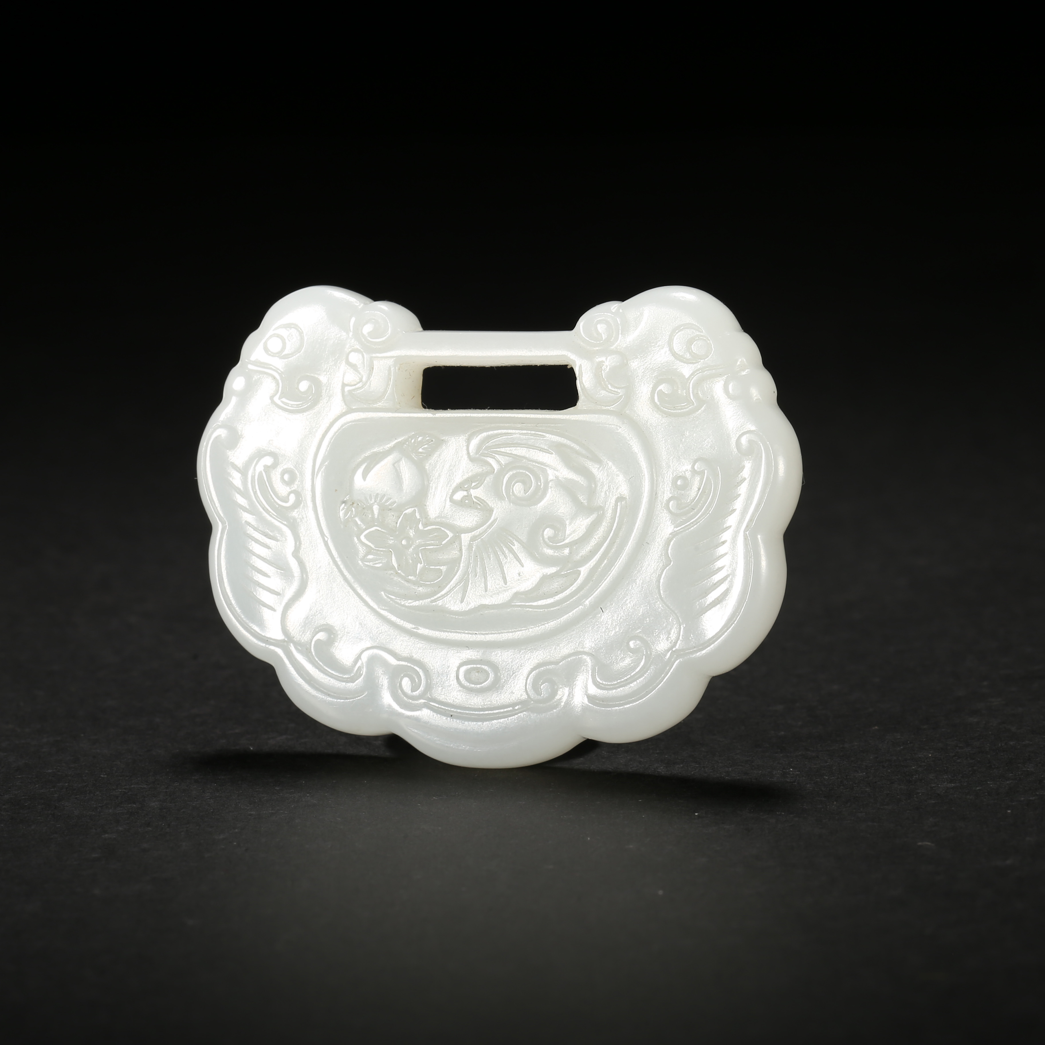 清代*白玉福寿纹心形锁/04WJ059/和田玉【北京文博】