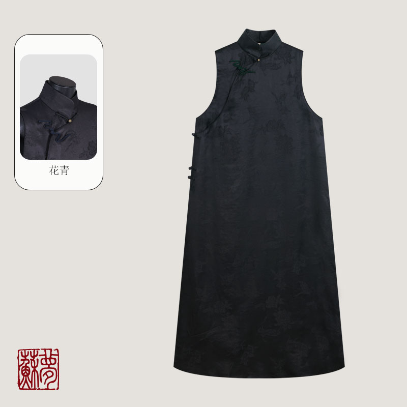 蘇夢【含香】香云纱多色花扣百搭长款棉衣马甲0104556