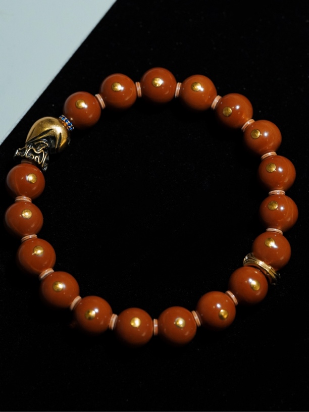 丑皇-橄榄核正圆带镶嵌男士手链 链接价格不加配饰不加配饰