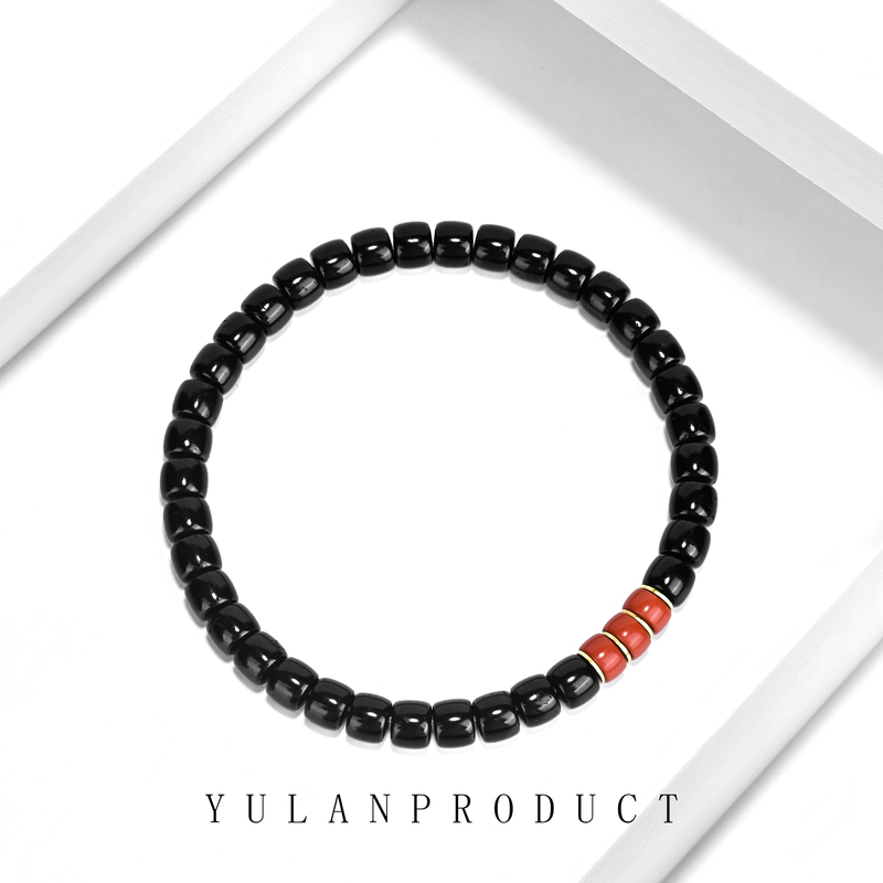 钰澜文玩椰蒂直切-6mm单圈-三连红药片-精工百搭叠搭男女同款