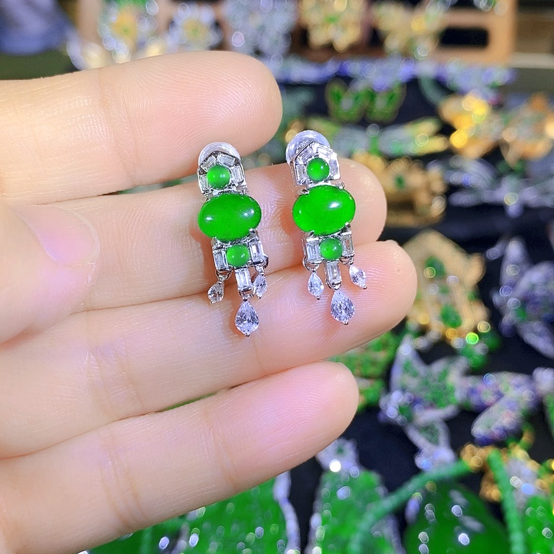 吊坠(不含链)银S925镀金镶嵌翡翠