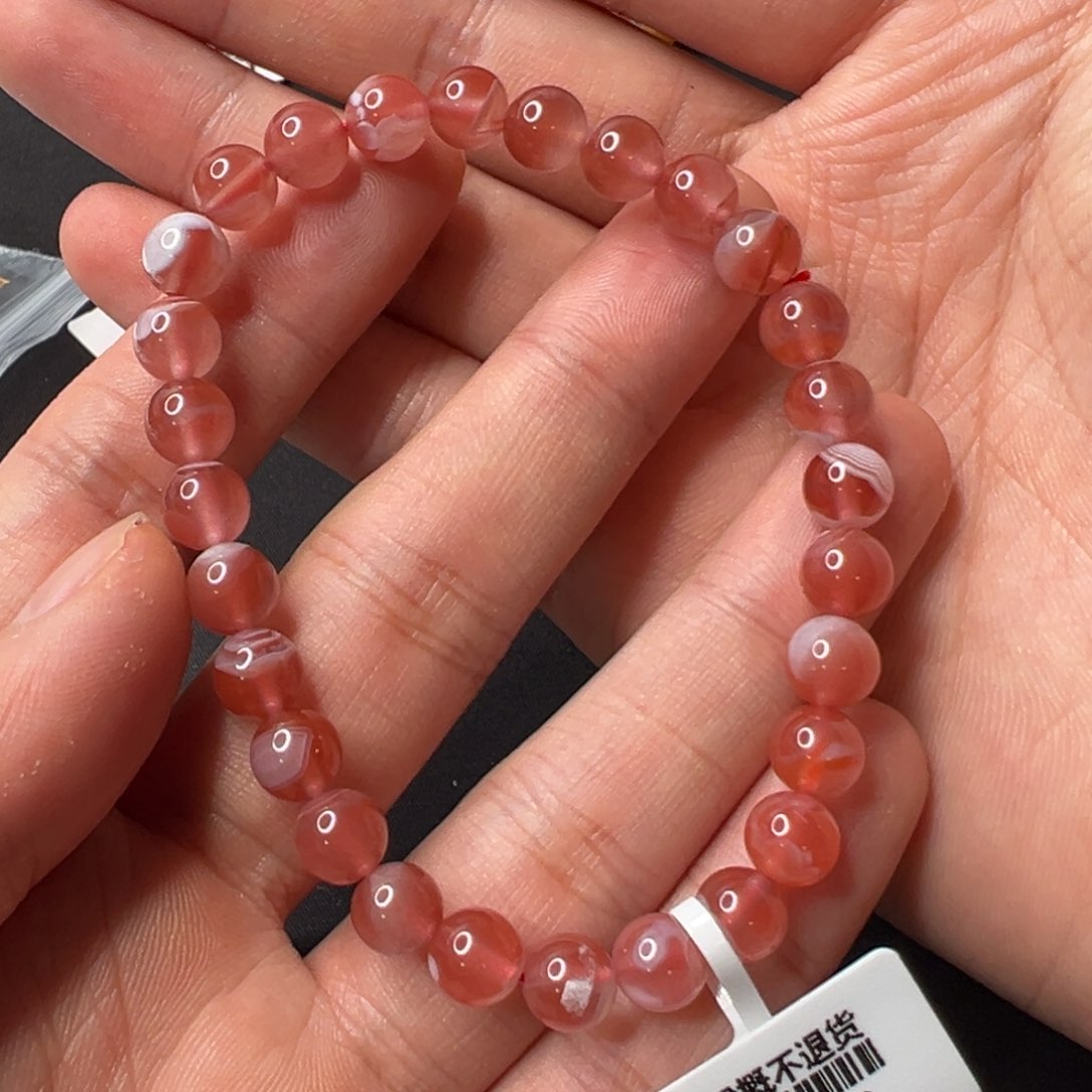 南红玛瑙粉缠丝手串 p004360号未镶嵌