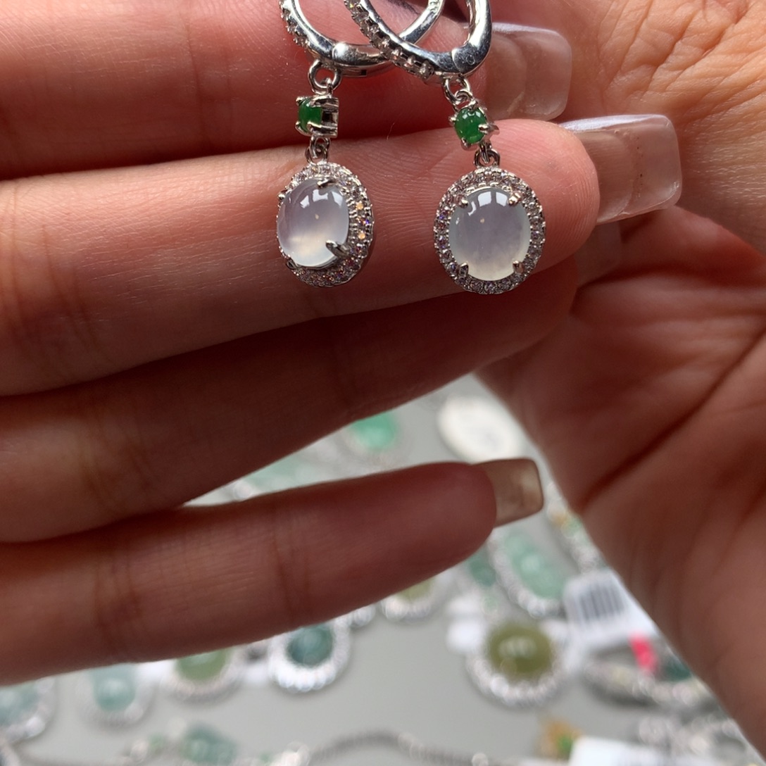 翡翠戒指银S925镶嵌m**o耳钉56