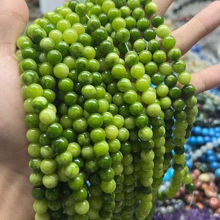 玛瑙/玉髓未镶嵌珠宝半成品一条天然8mm碧玉圆珠A83