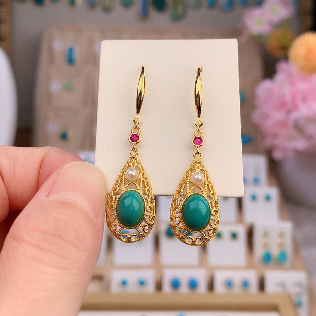 银S925镶嵌绿松石耳饰