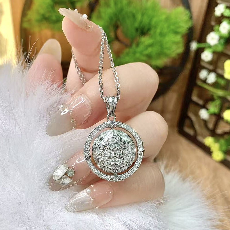 铂金项链pt950铂金吊坠黄财神旋转吊坠扭转乾坤镶嵌莫桑生日礼物