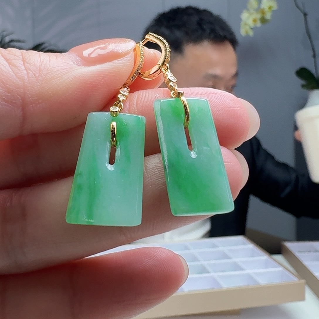 翡翠耳饰银S925镶嵌天然