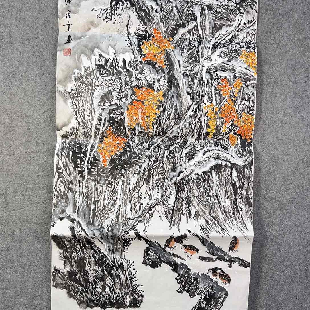 国画800 花鸟在树丛的顶端鸣叫叫声响