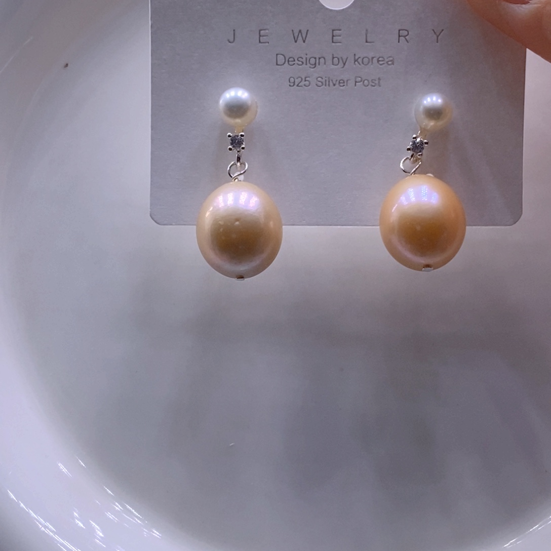 耳饰银S925镶嵌淡水珍珠耳饰