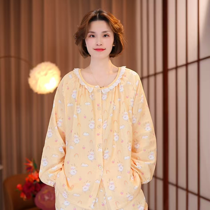 芙蓉世家【小羊咩咩】春夏新品纯棉100舒适家居服套装可外穿