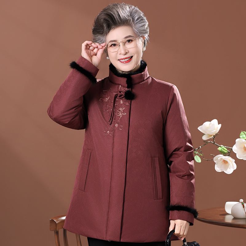 中老年羽绒服女短款新中式大码加厚妈妈冬装老人奶奶太太冬季外套