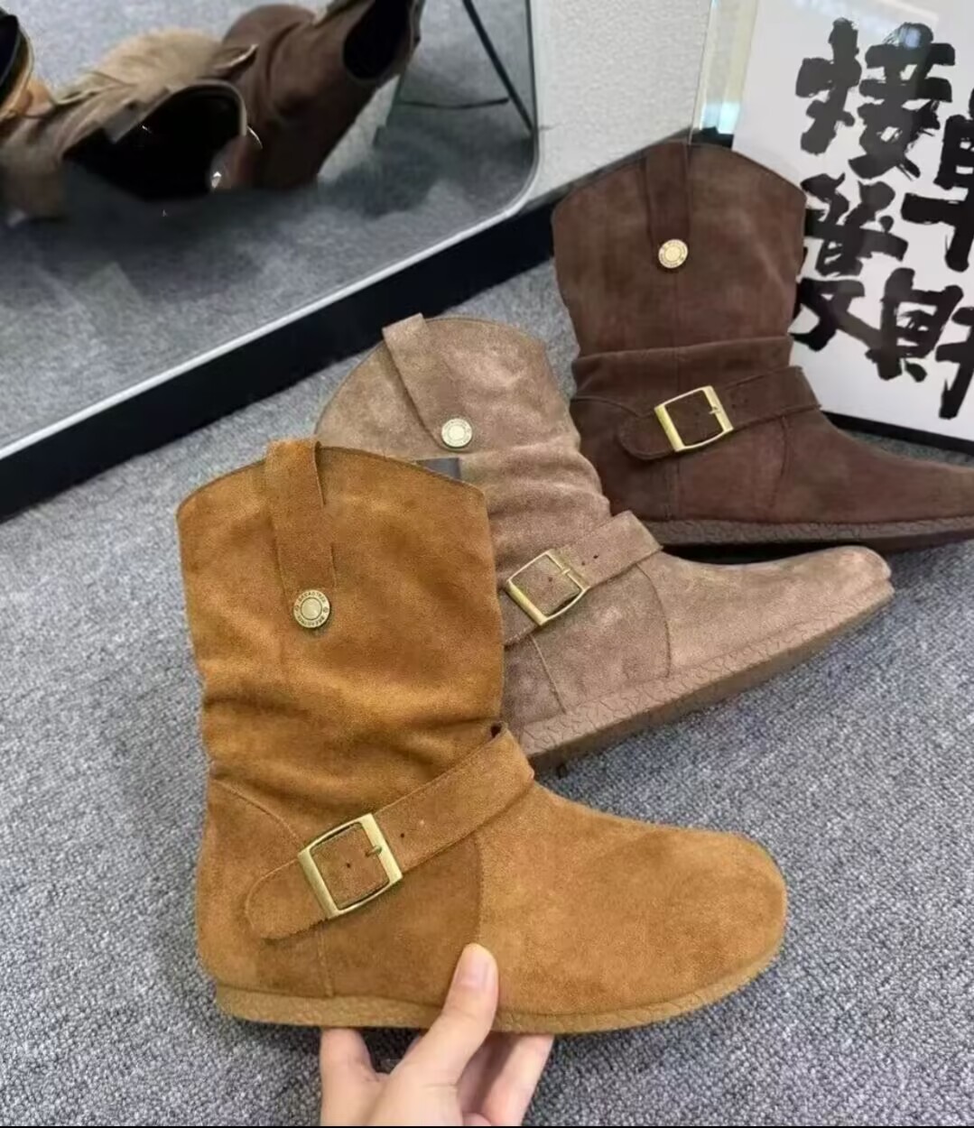 复古绒面西部牛仔靴马丁靴女鞋2025新款春秋季两穿韩系小短靴百搭