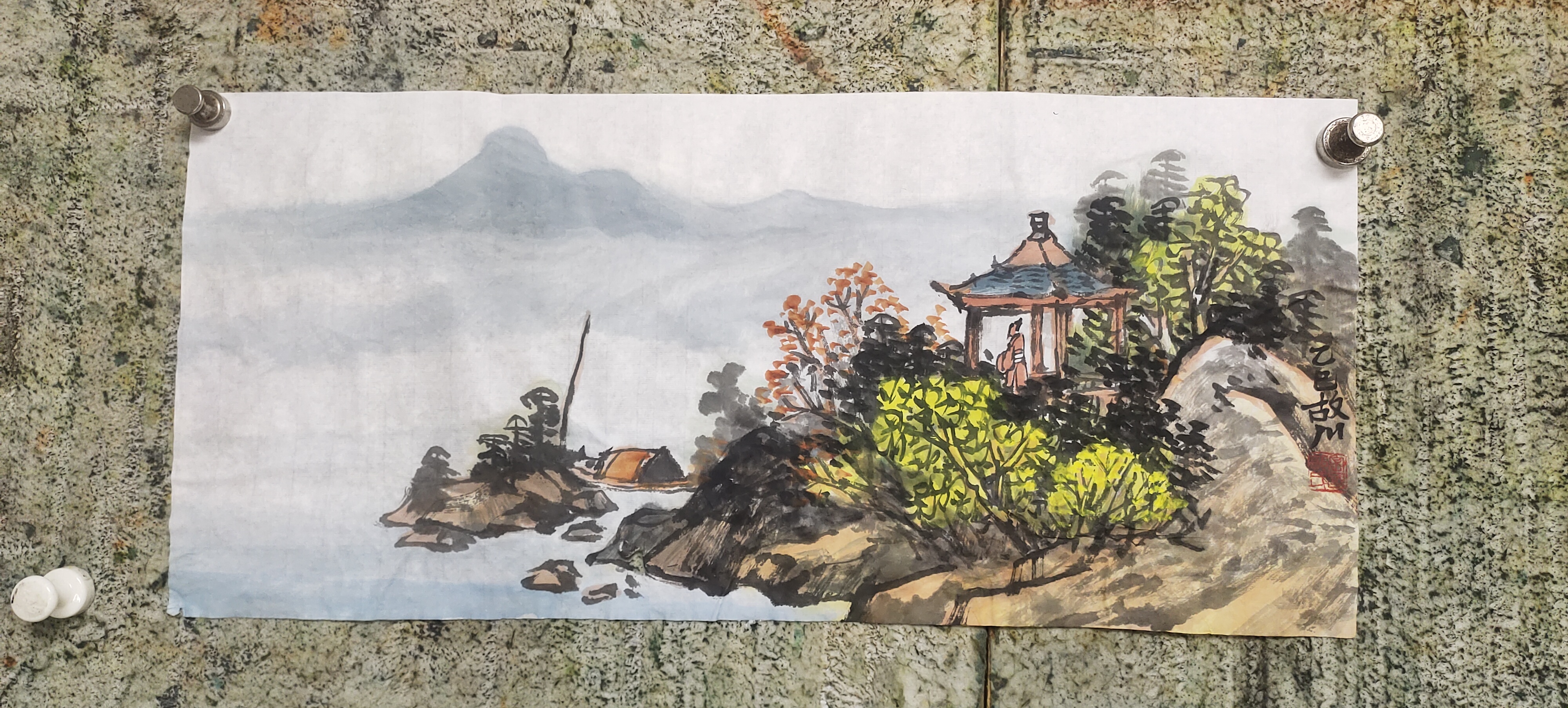 故川山水画作品28×60厘米
