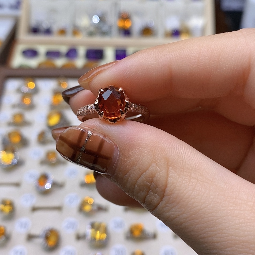铃***铃戒指水晶银S925镶嵌纯天然黄水晶戒指J