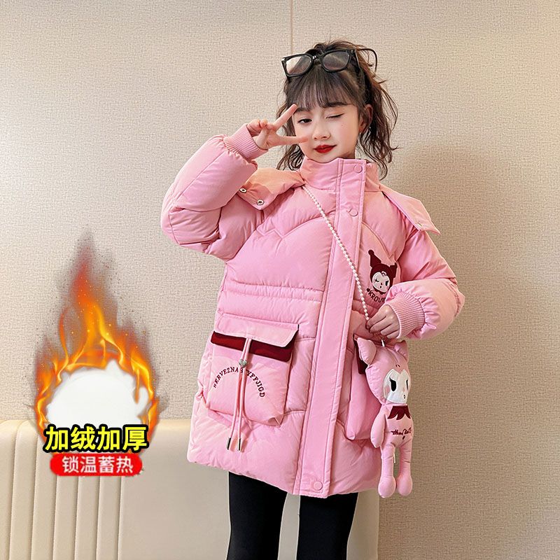 女童棉服洋气冬装儿童加绒加厚棉衣女孩大童冬季休闲中长款布新库