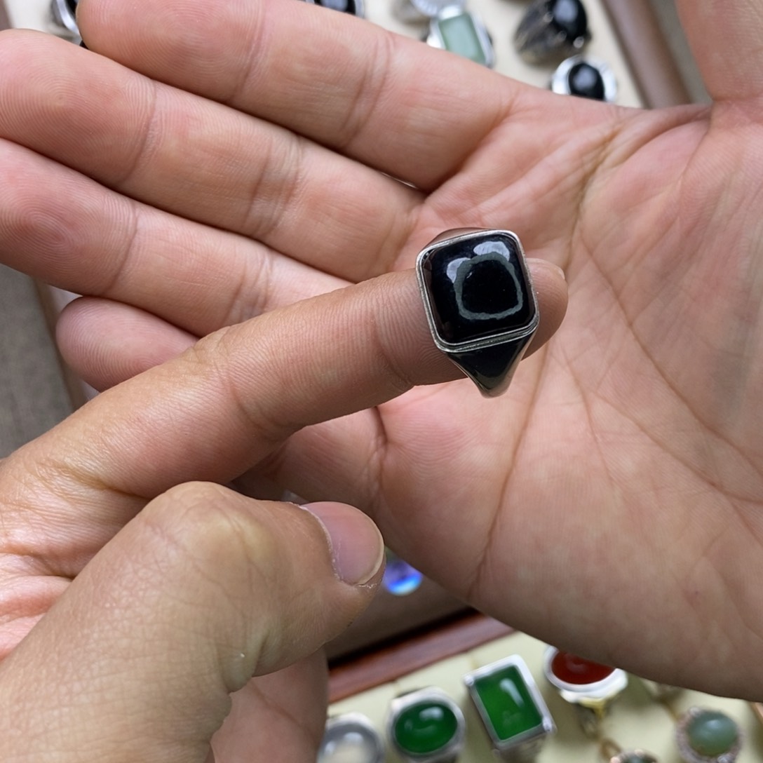 和田玉戒指银S925镶嵌五****