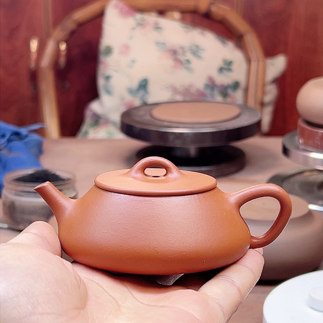 紫砂茶壶全手工朱泥 平盖石瓢110cc