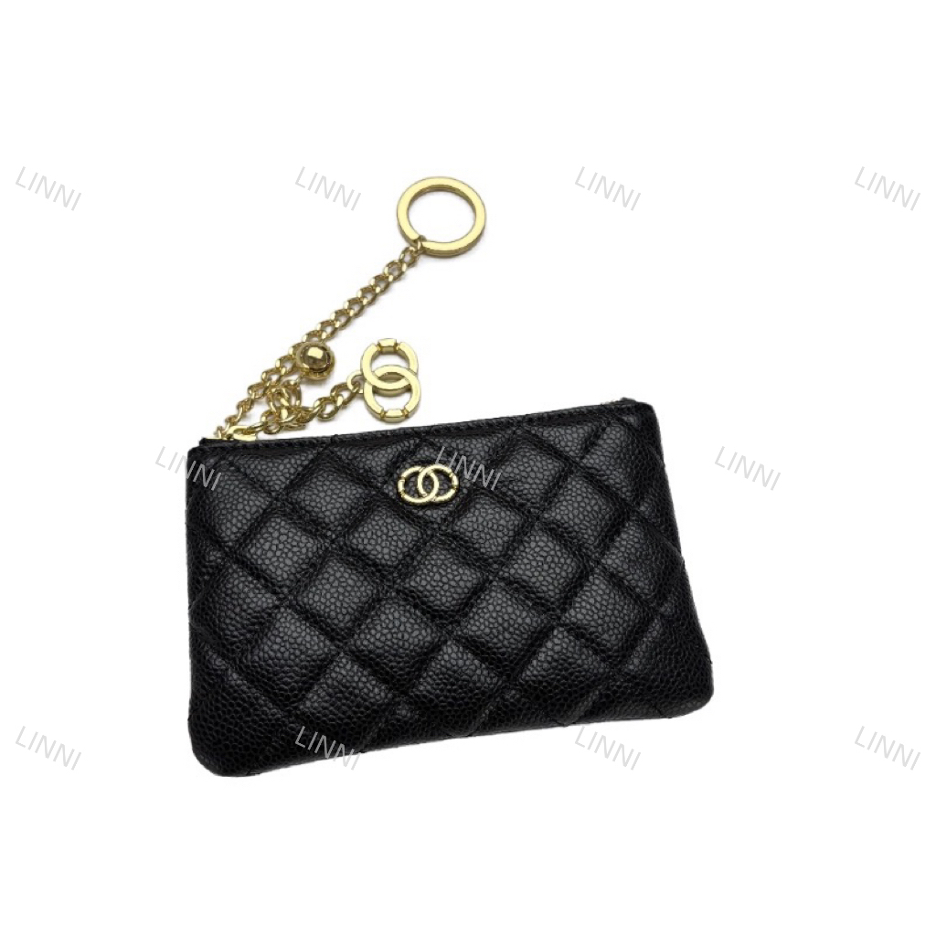 LINNI（香香鱼子酱）荔枝纹牛皮钥匙扣迷你小包拉链钱包