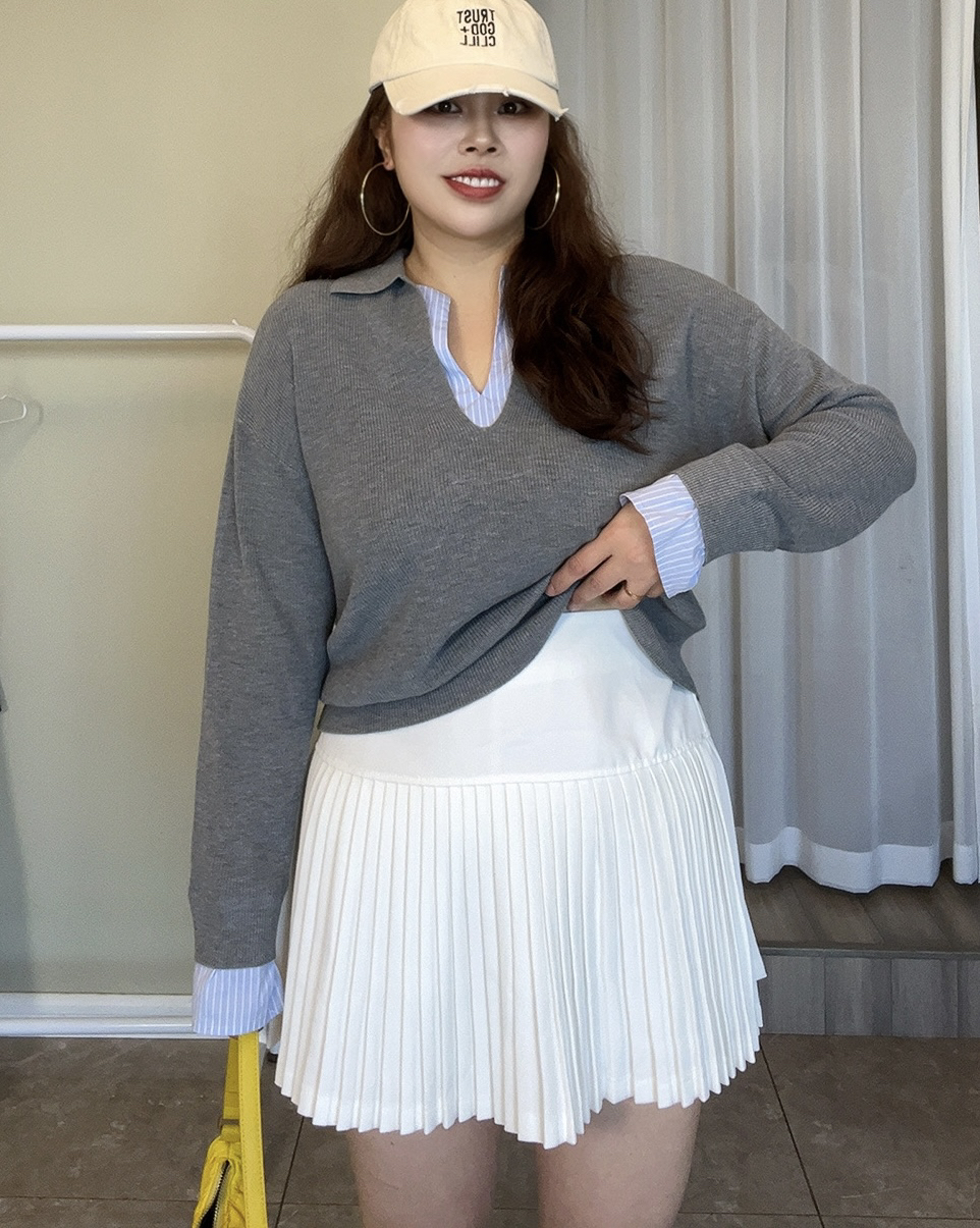 胖丁家高腰松紧腰百褶裙