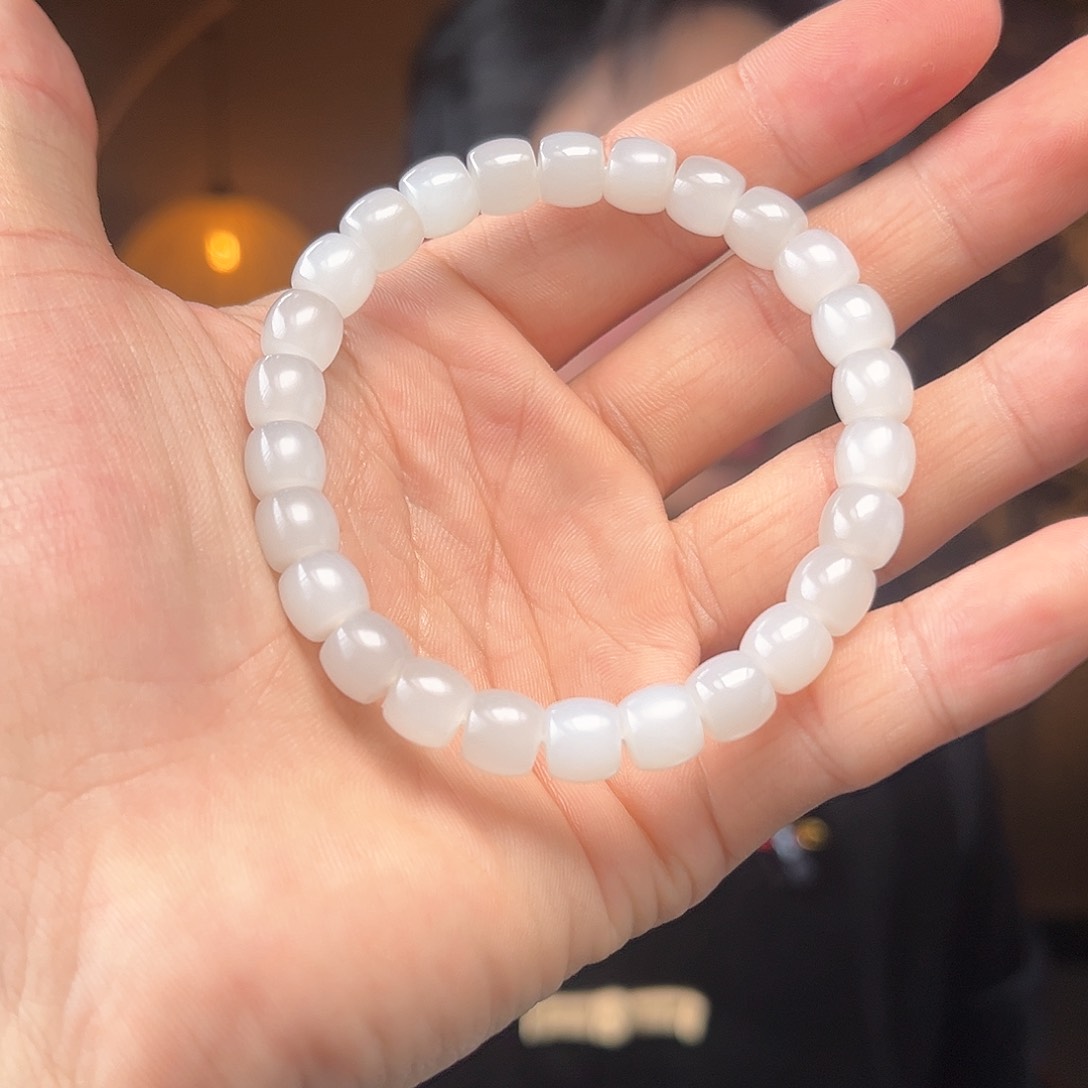 和田玉手串未镶嵌白玉高白