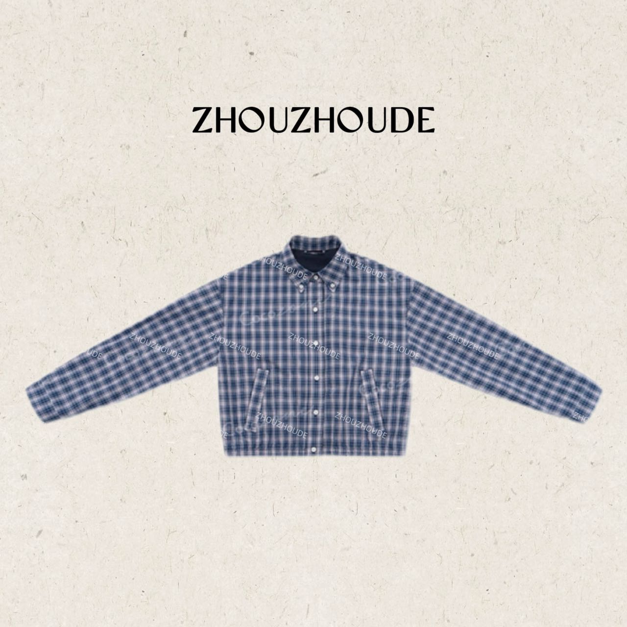 ZHOUZHOUDE【海盐格衬】Miu原单*复古格纹工装翻领贝壳扣短夹克外套