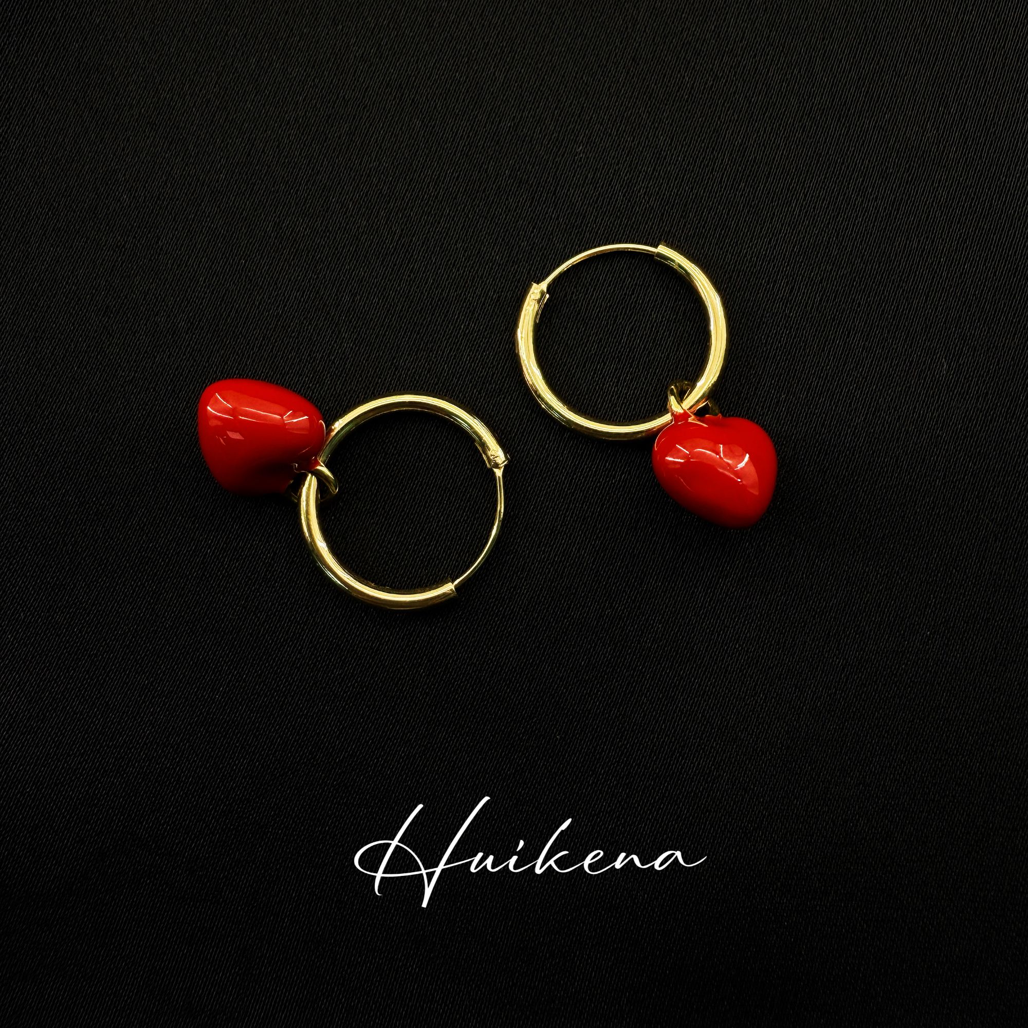  HUIKENA【一颗爱心同款耳环】酒红爱心精致轻奢耳环NA107
