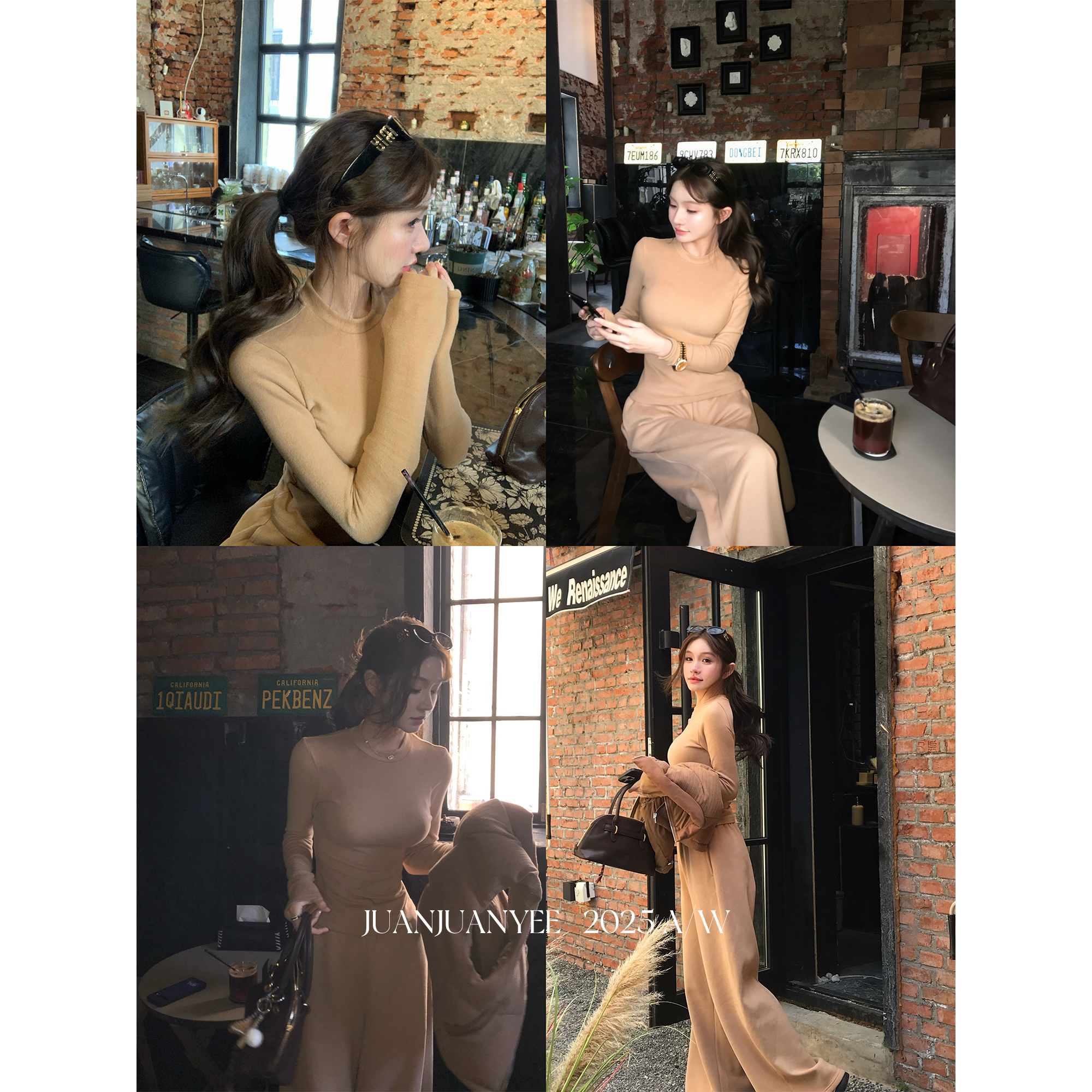 juanjuanyee【卡戴skim* 】双面磨毛天丝白草姜自发热修身秋冬套装