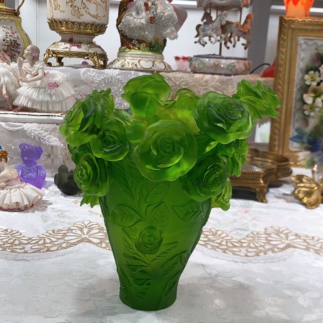 摆件脱蜡水晶玫瑰花瓶