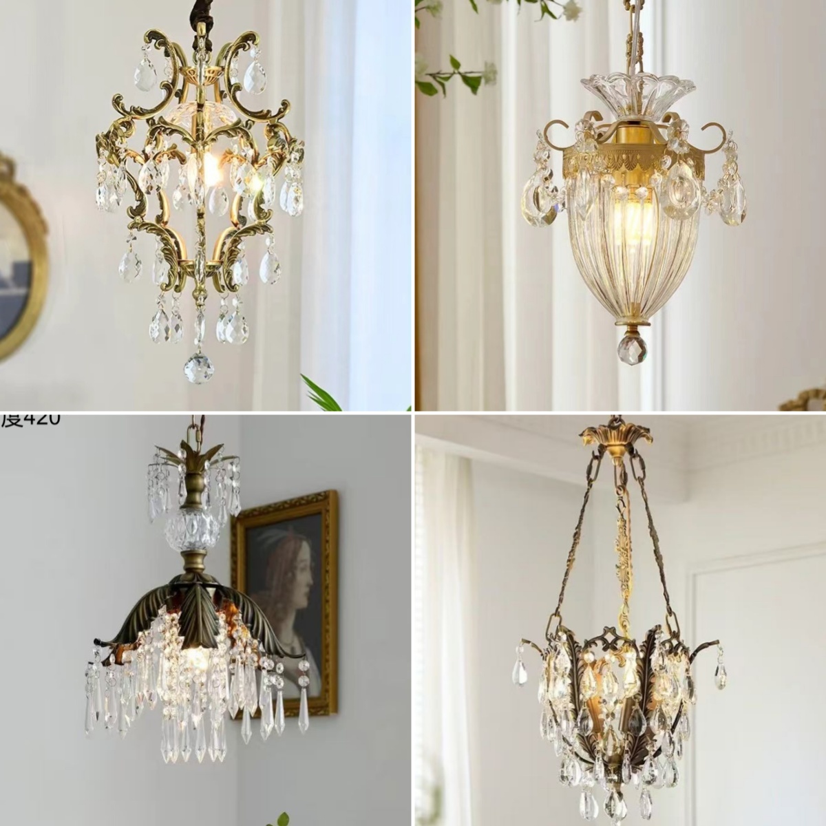 【南溪】全铜法式水晶吊灯中古玄关衣帽间灯复古美式走廊过道灯具