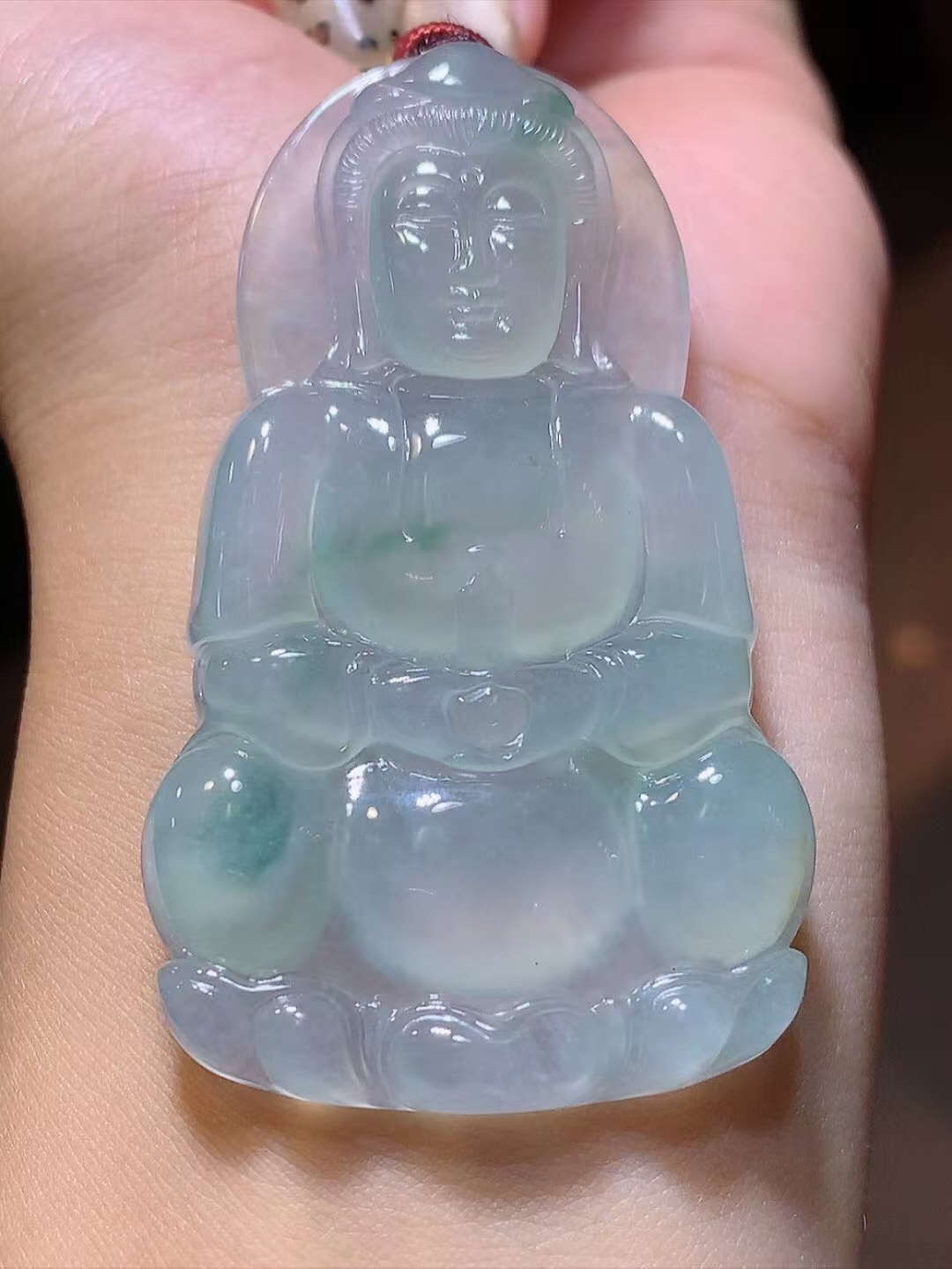天然缅甸翡翠A货冰种飘花正装观音气质宝宝冰透镶嵌观音精美精雕