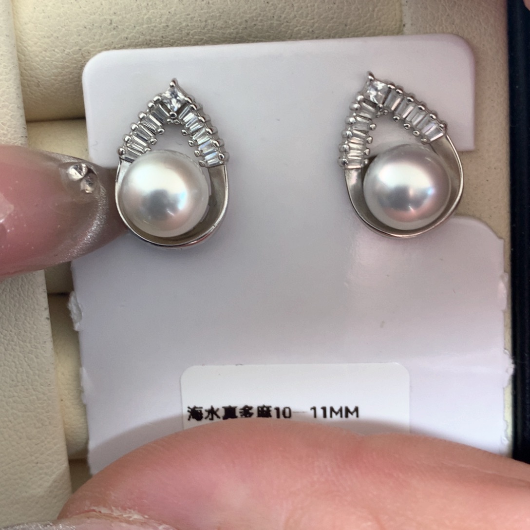 海水珍珠耳饰银S925镶嵌