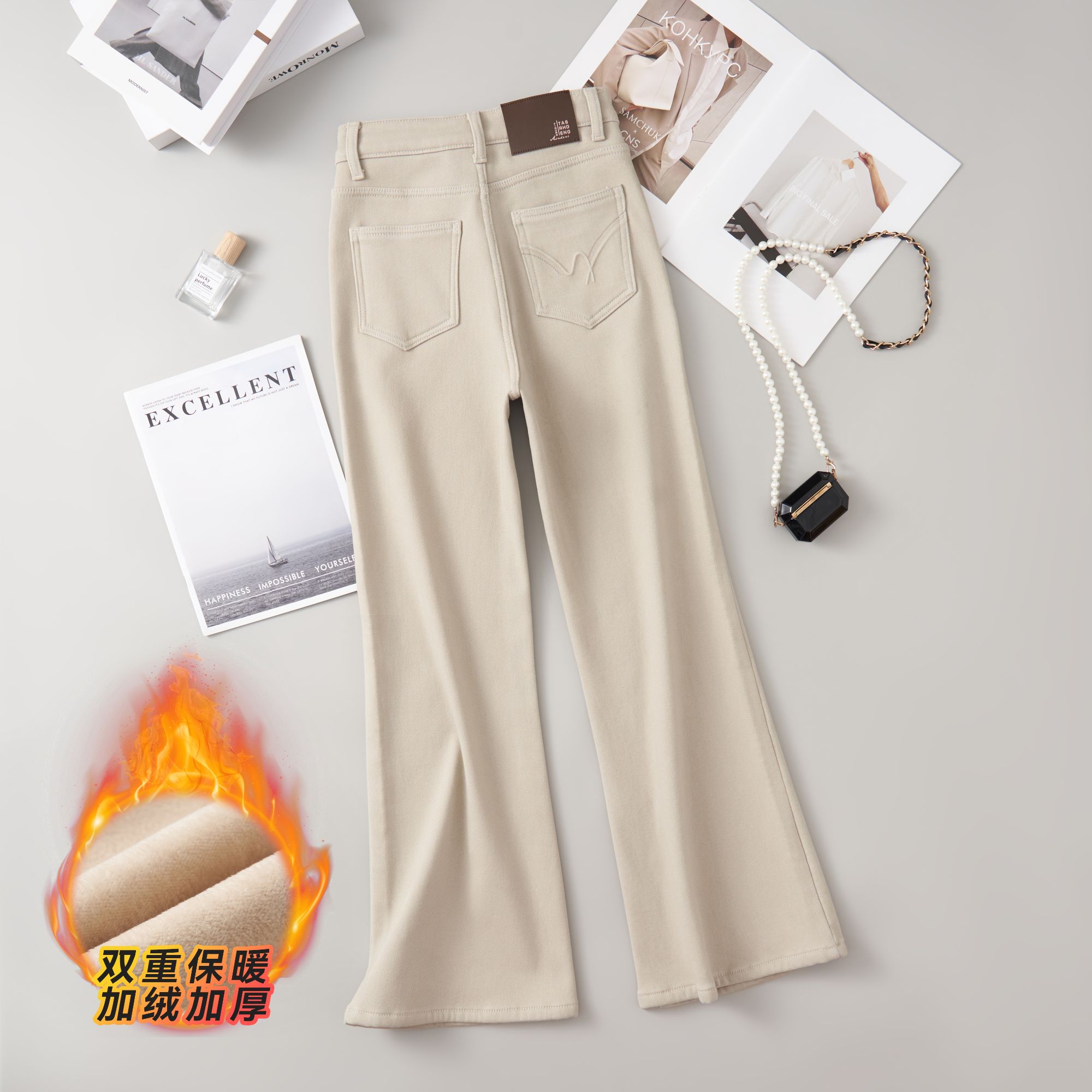 秋冬厚款弹力高腰直筒喇叭裤子冬季春秋牛仔裤春季秋冬牛仔裤女