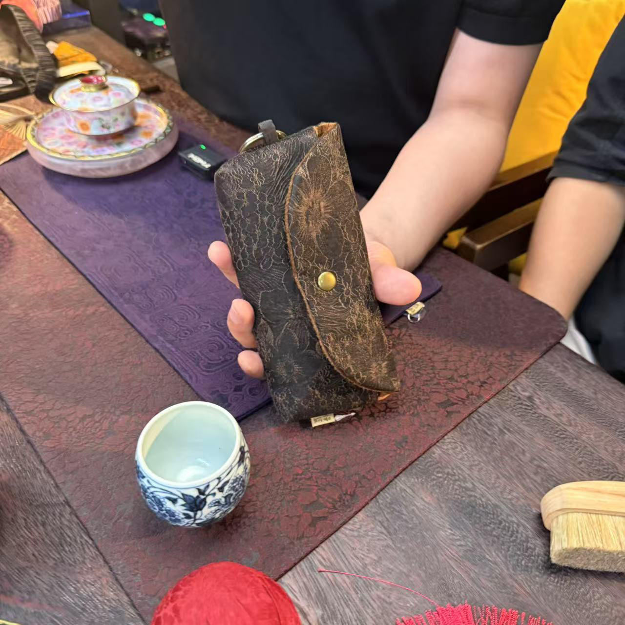 【万花】黑咖香云纱眼镜袋(梵田里定制)19*10*3cm（慢蓝梵田S1691）