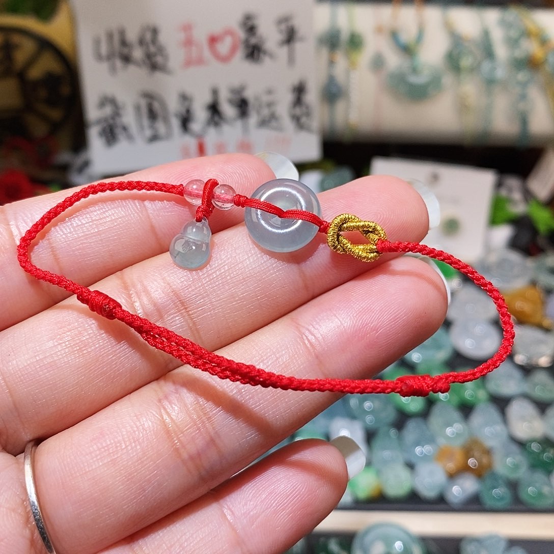 翡翠未镶嵌颈饰平安扣葫芦红绳15