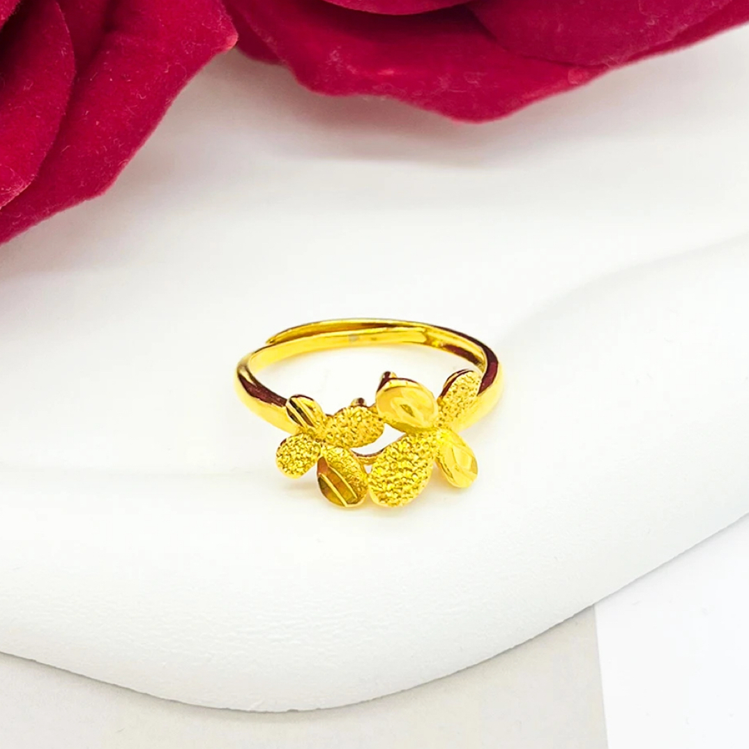 铜合金戒指 亮面双蝴蝶花戒指 开口可调节防水不掉色A61