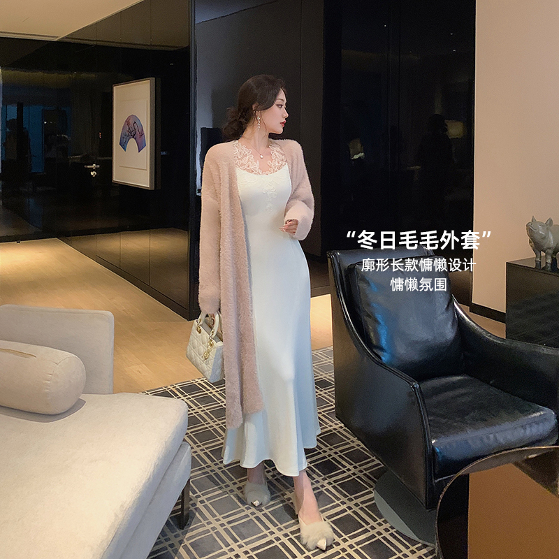 林关关【冬日浪漫 】温柔风治愈保暖女冬开衫廓形长款慵懒毛毛外套