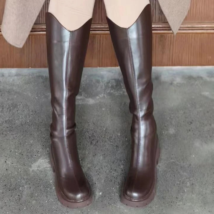 【美拉德棕】钻石家大码轻奢加肥加大百搭弹力高筒靴子 8381