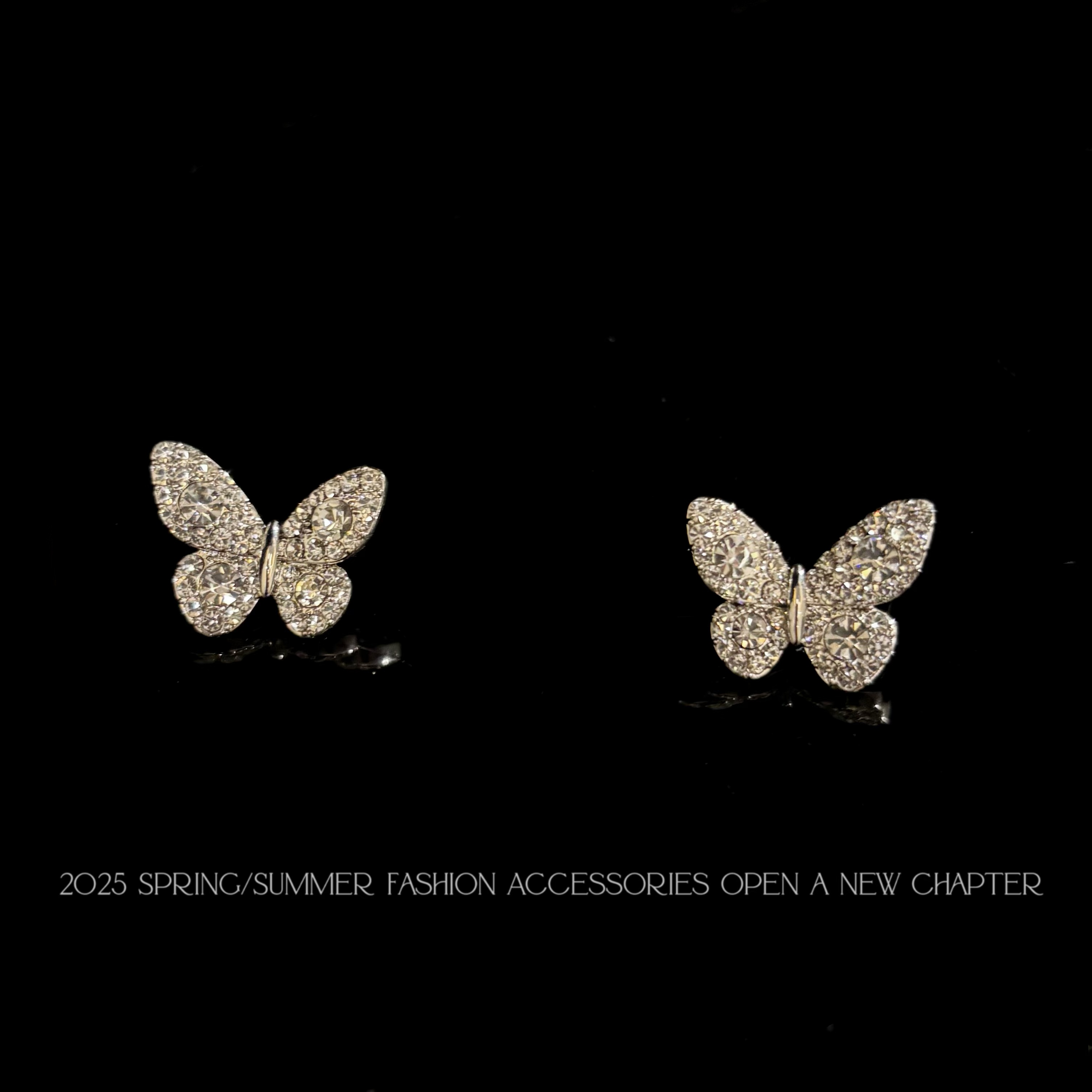 铜合金耳饰 镀白金 2025款C2630【冰晶蝴蝶】BOBAOLI 耳钉