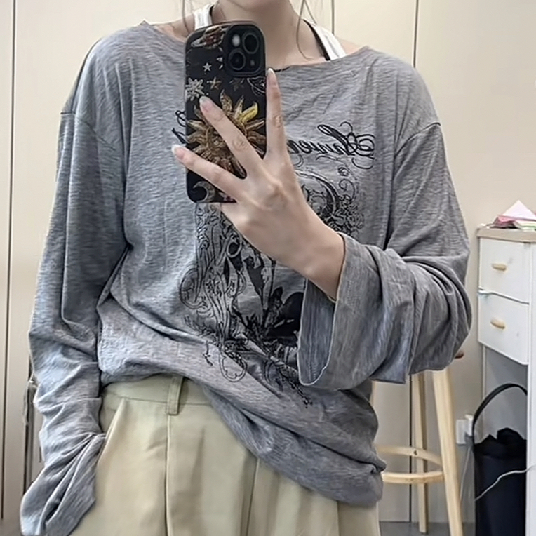 欧货两穿撞色背心长袖T两件套