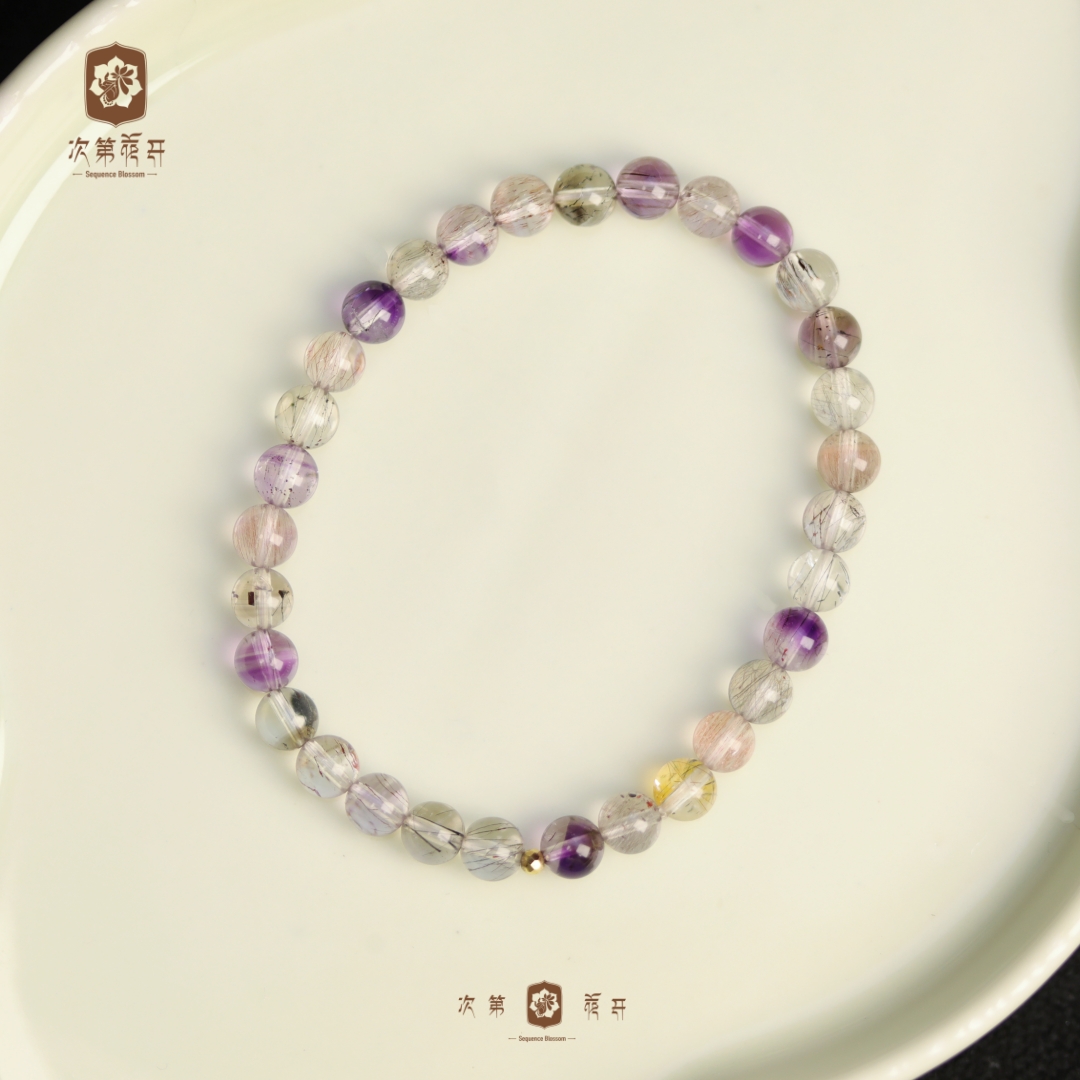 【次第花开】6mm彩超七水晶手串 18K
