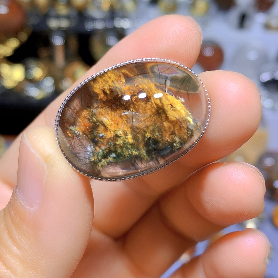 水晶吊坠银S925镶嵌天然水晶