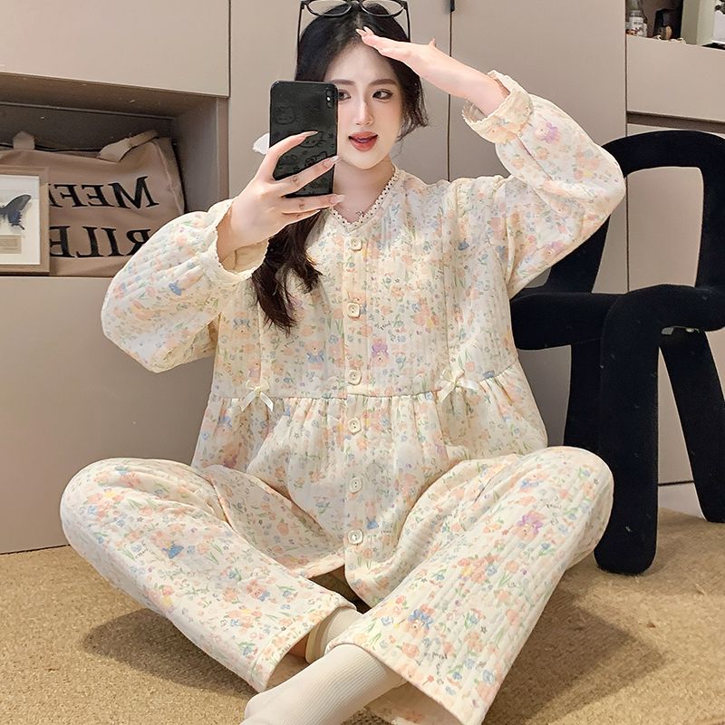 中厚款月子服空气棉春秋冬季产后保暖哺乳喂奶孕妇睡衣吸汗套装女