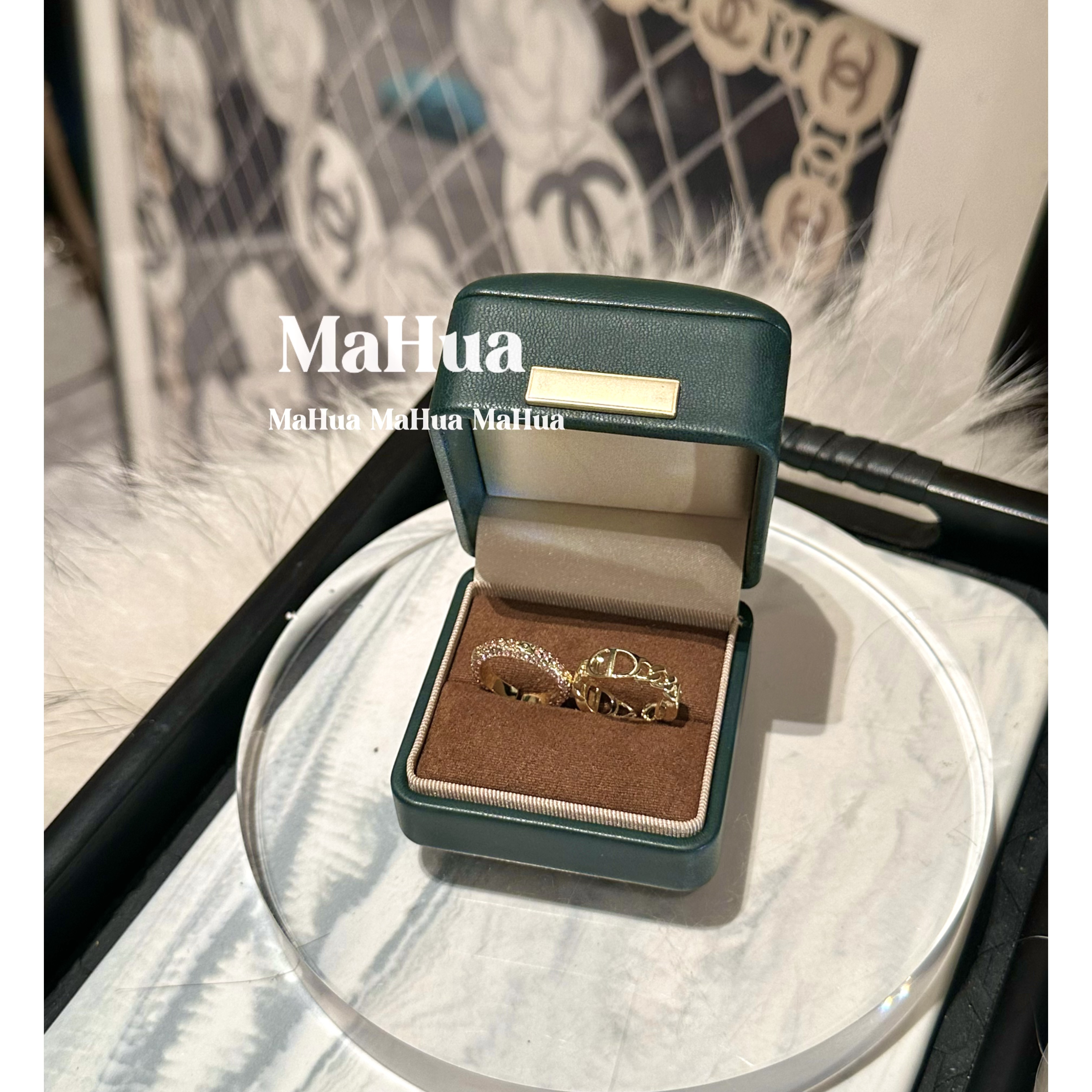 铜合金锆石戒指 P0800 法式环环相扣粉色锆石戒指