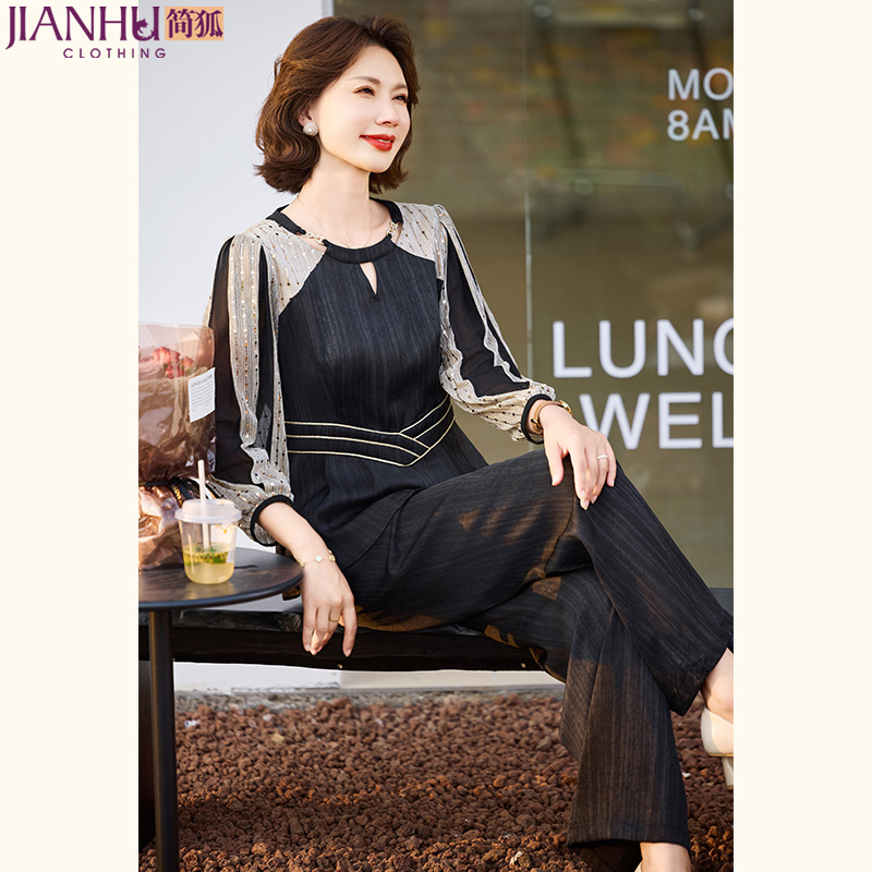 中年妈妈秋装时尚套装2025新款洋气中老年女装春秋休闲时尚套装