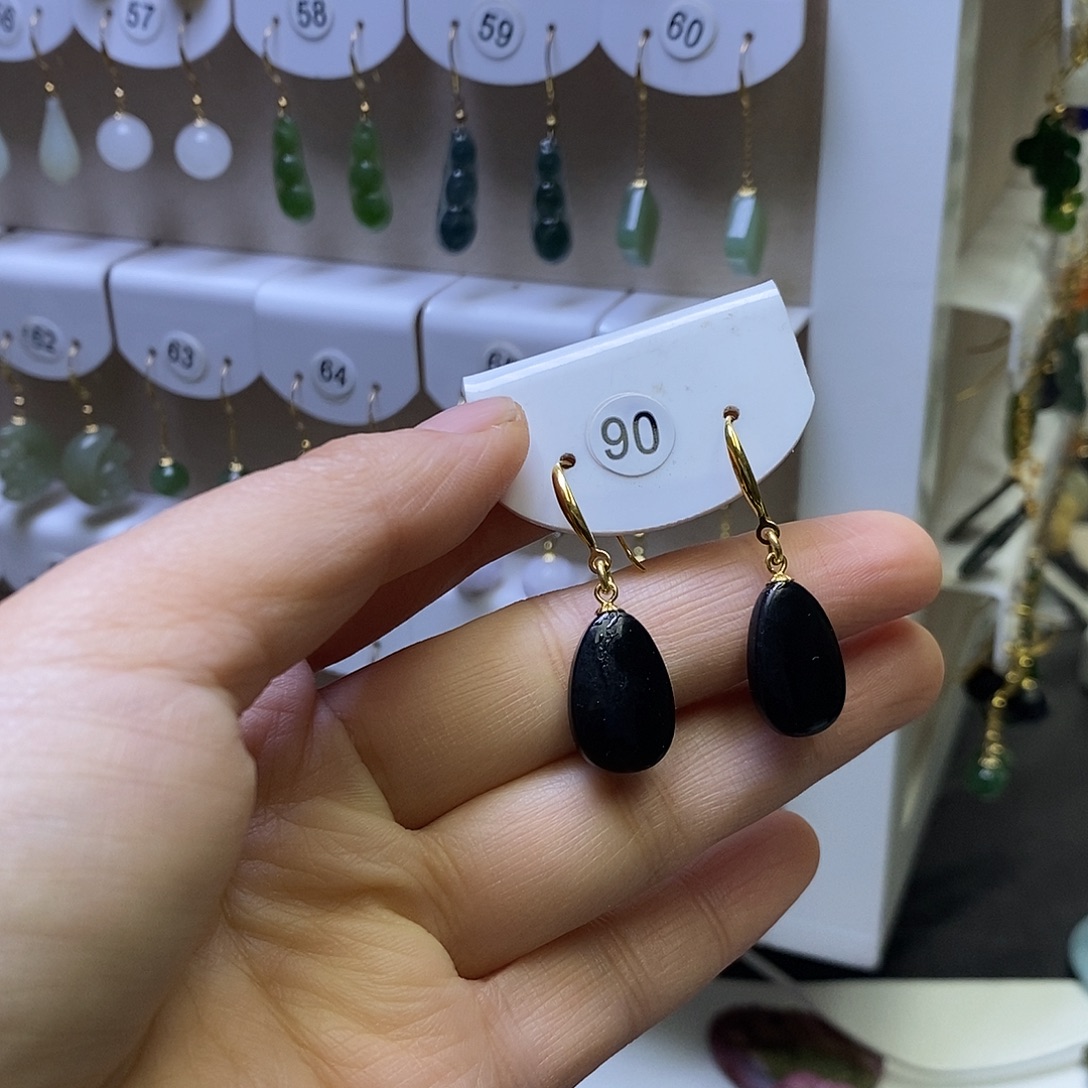 和田玉银S925镶嵌耳饰