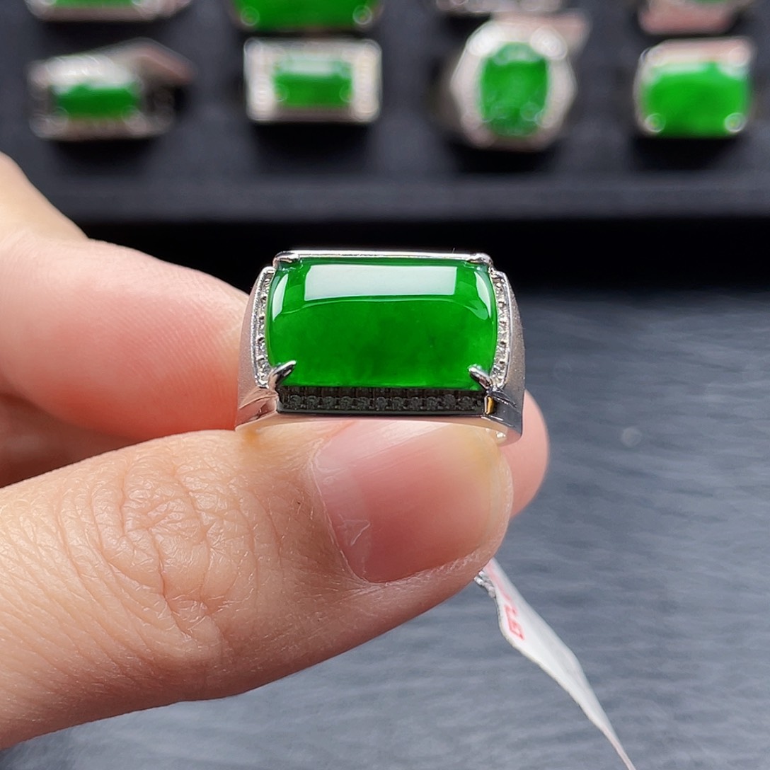 翡翠戒指银S925镶嵌天然a货翡翠2065