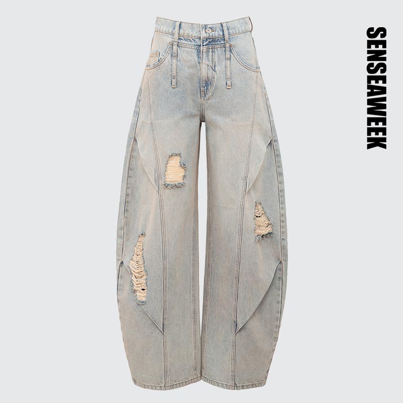 【金靖/丁程鑫同款】SENSEAWEEK25春夏新品水洗套粉破洞气球牛仔裤