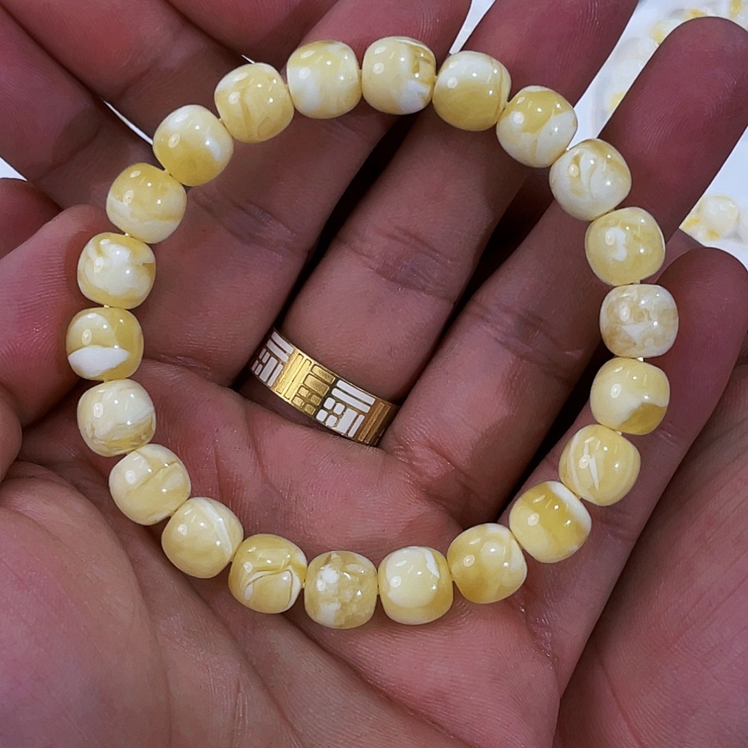 琥珀未镶嵌手链浓蜡瓷白花9.5m