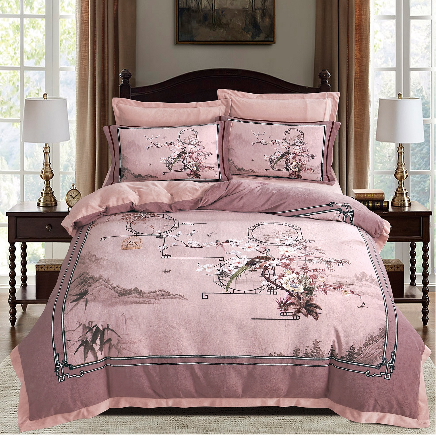 凤归至爆款高克重牛奶棉加厚数码印花四件套保暖黄一恒