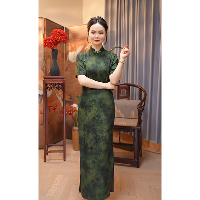 清寻 玲珑娇高端旗袍桑蚕丝香云纱一片式手工古法平裁全开襟国风